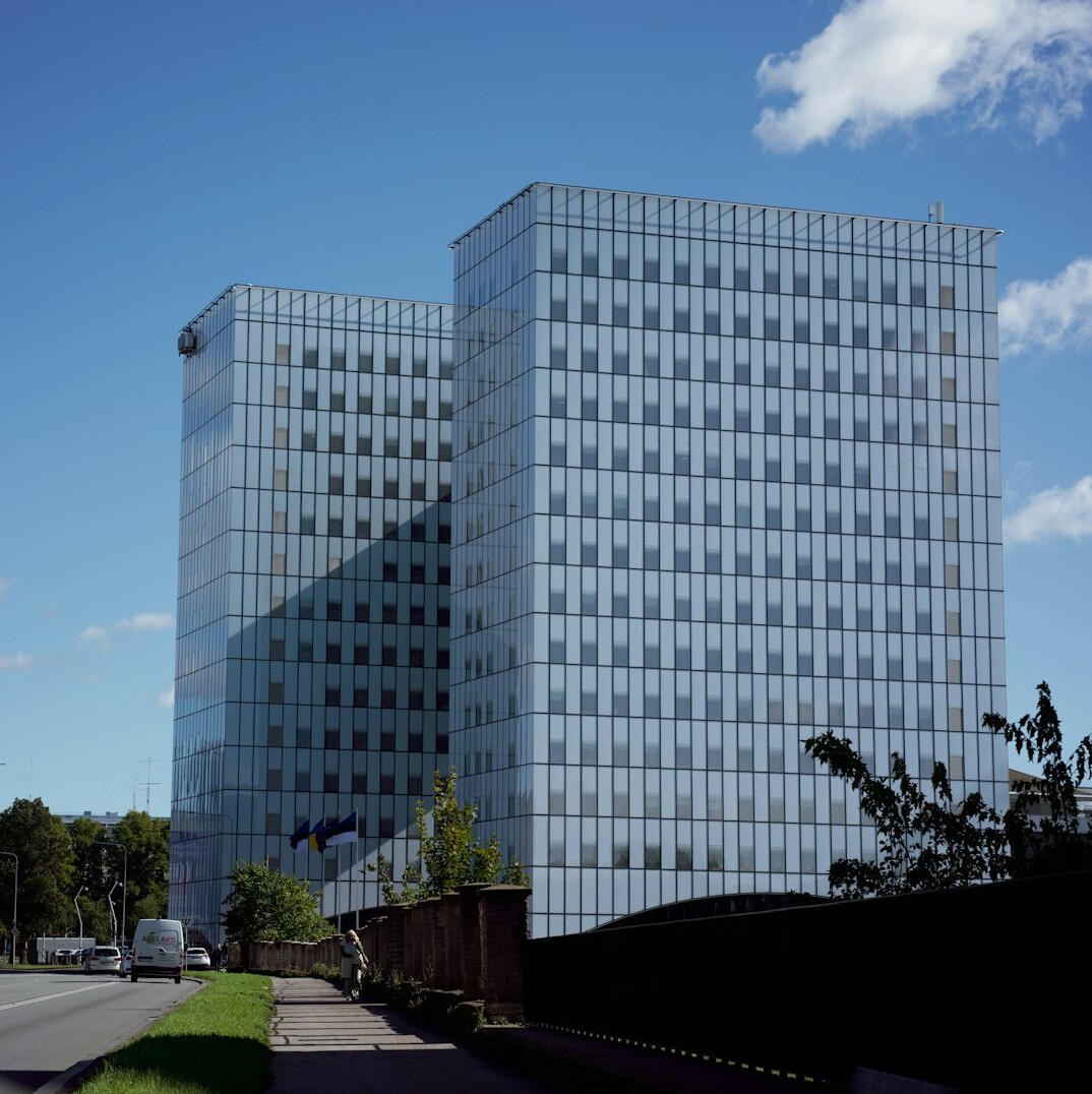 Bright modern office interior with large windows